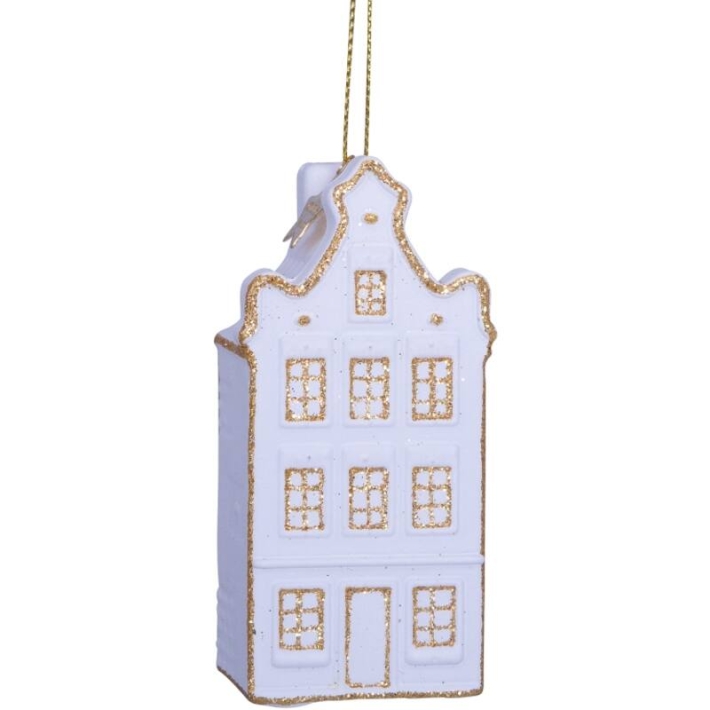 christmas ornament canal house - white/gold