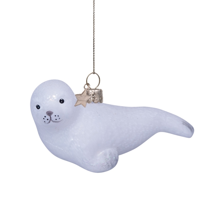 kerstbal zeehond - wit