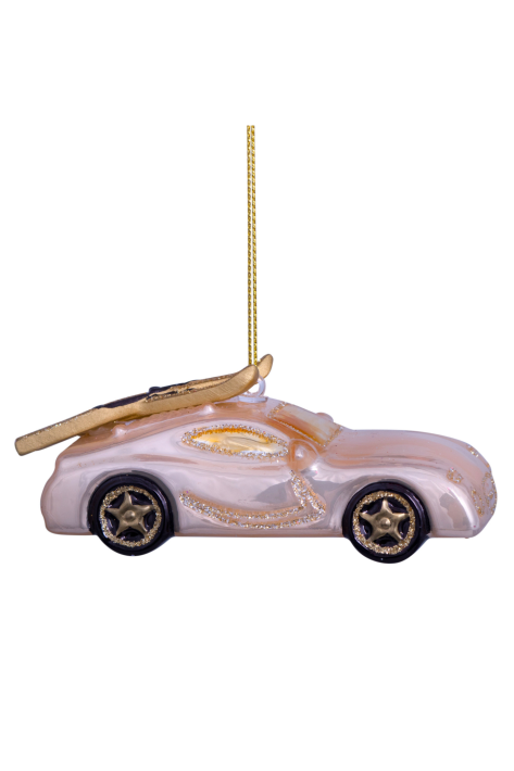 christmas ornament car with skis - champagne